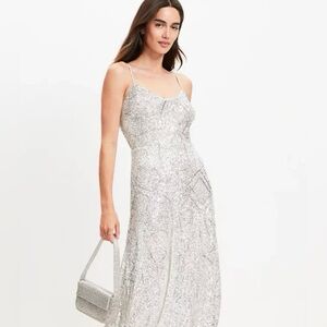 LOFT Sequin Strappy Midi Dress